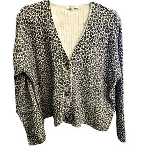 Madewell Black and White Floral Size L Patterned Cardigan